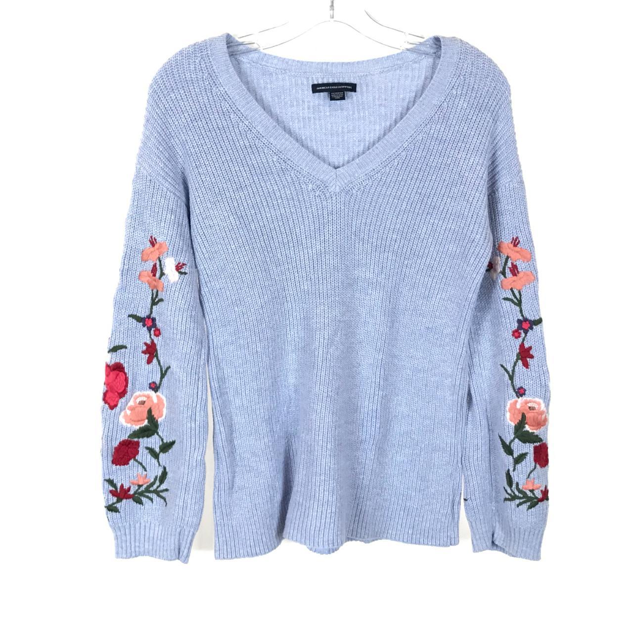 Floral Embroidered Sleeve Knit Sweater American... Depop