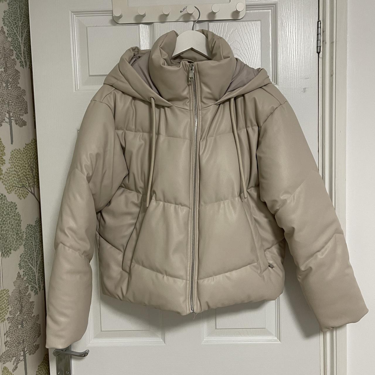 cream leather puffer jacket