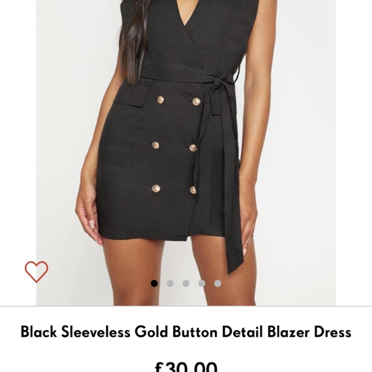 Black Sleeveless Gold Button Detail Blazer Dress