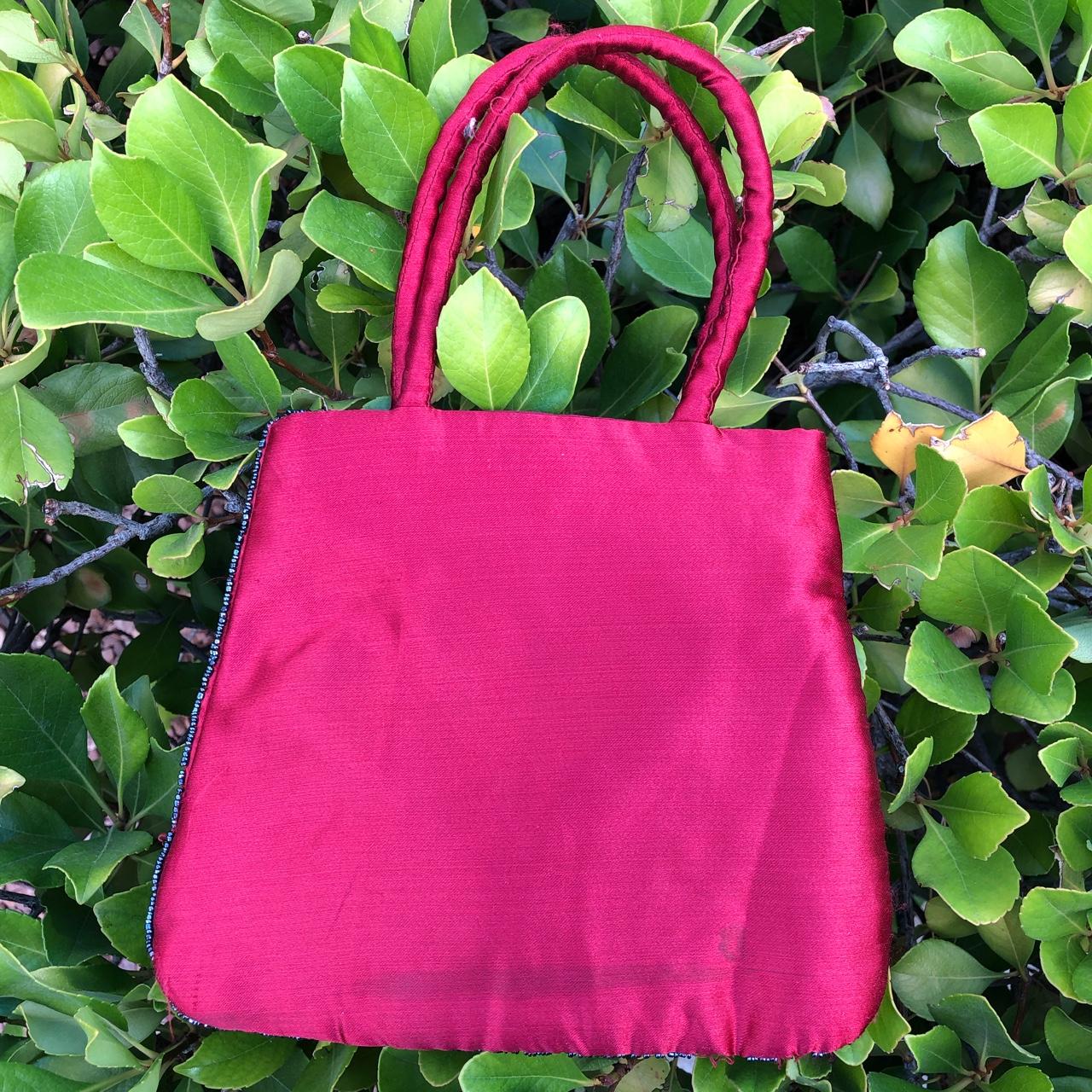 Vintage beaded red silk purse Measures 7.5 x 8.5... Depop