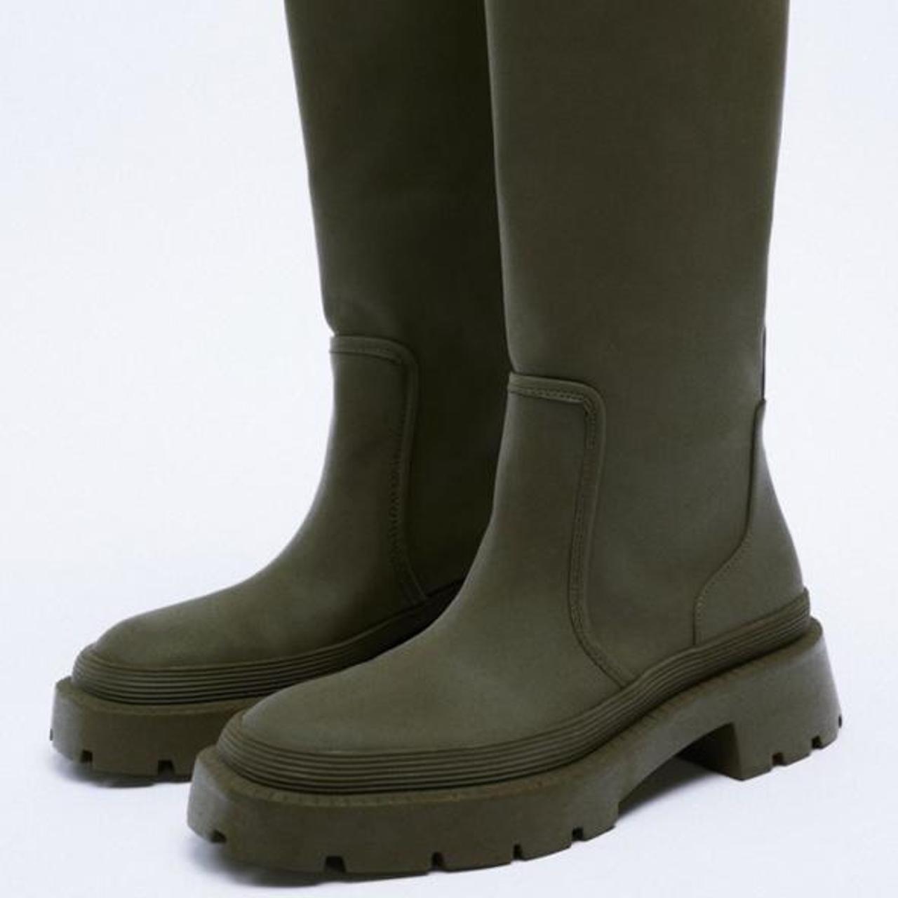 ZARA long rubberised Boots in khaki. selling without... Depop