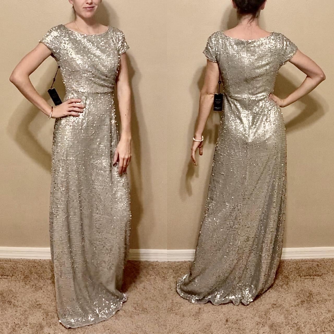 Adrianna Papell Silver Sequin Maxi Silver sequin