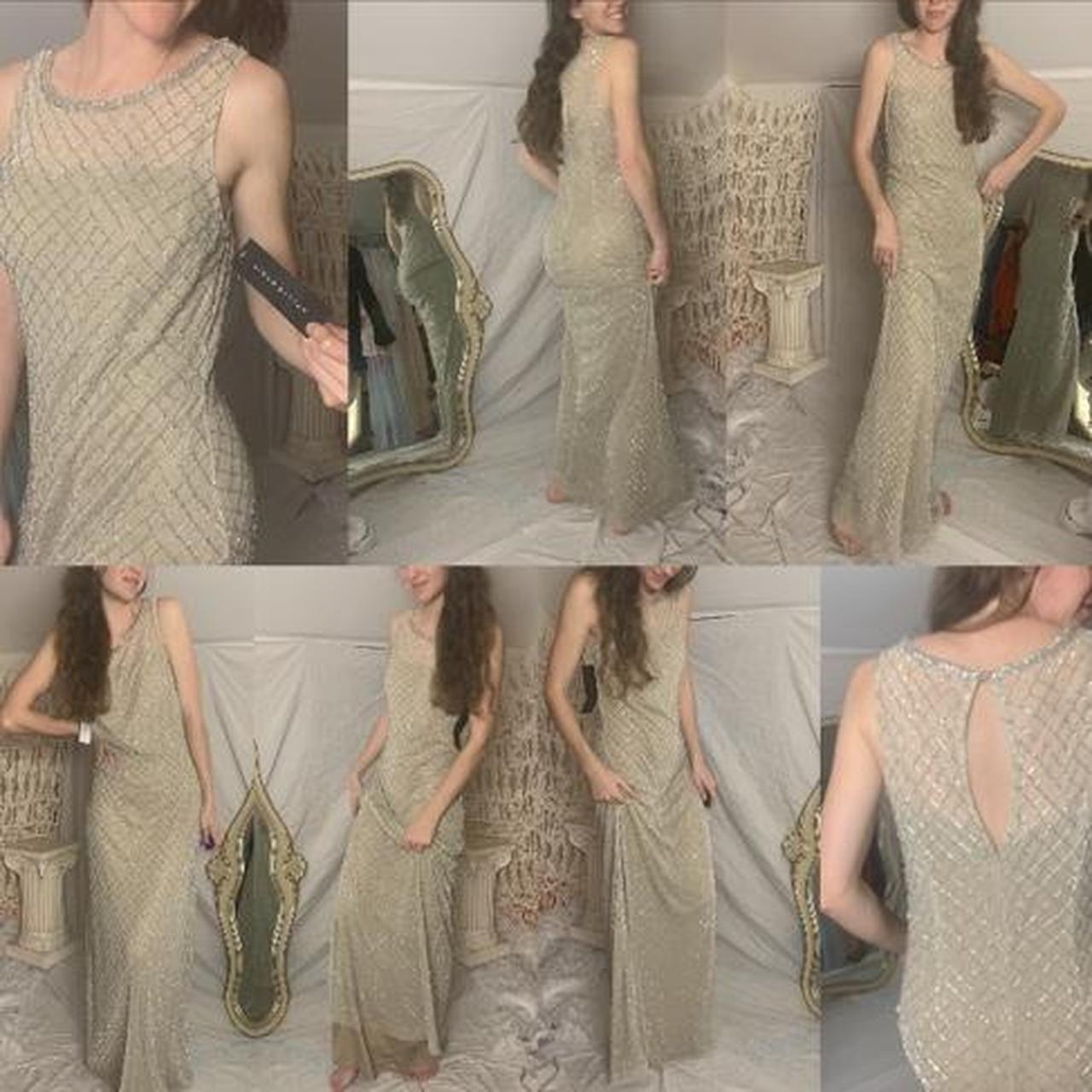 NWT Aidan Mattox Beaded Diamond Pattern Column Gown