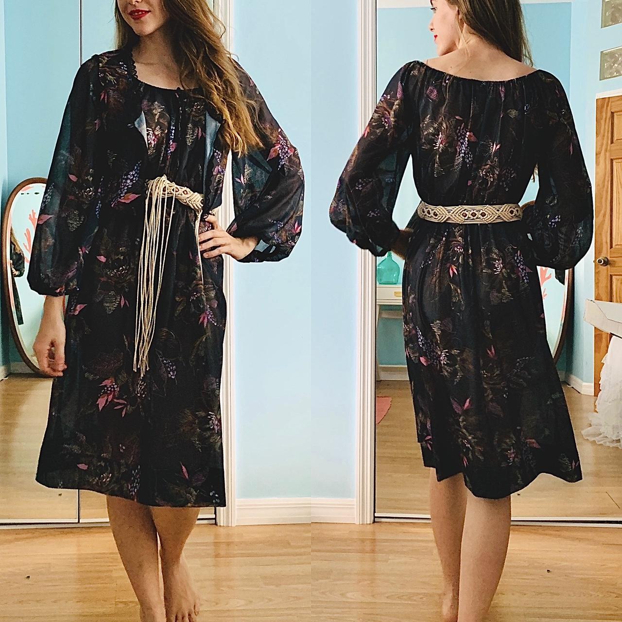 Vintage black floral two piece lace midi dress by... - Depop