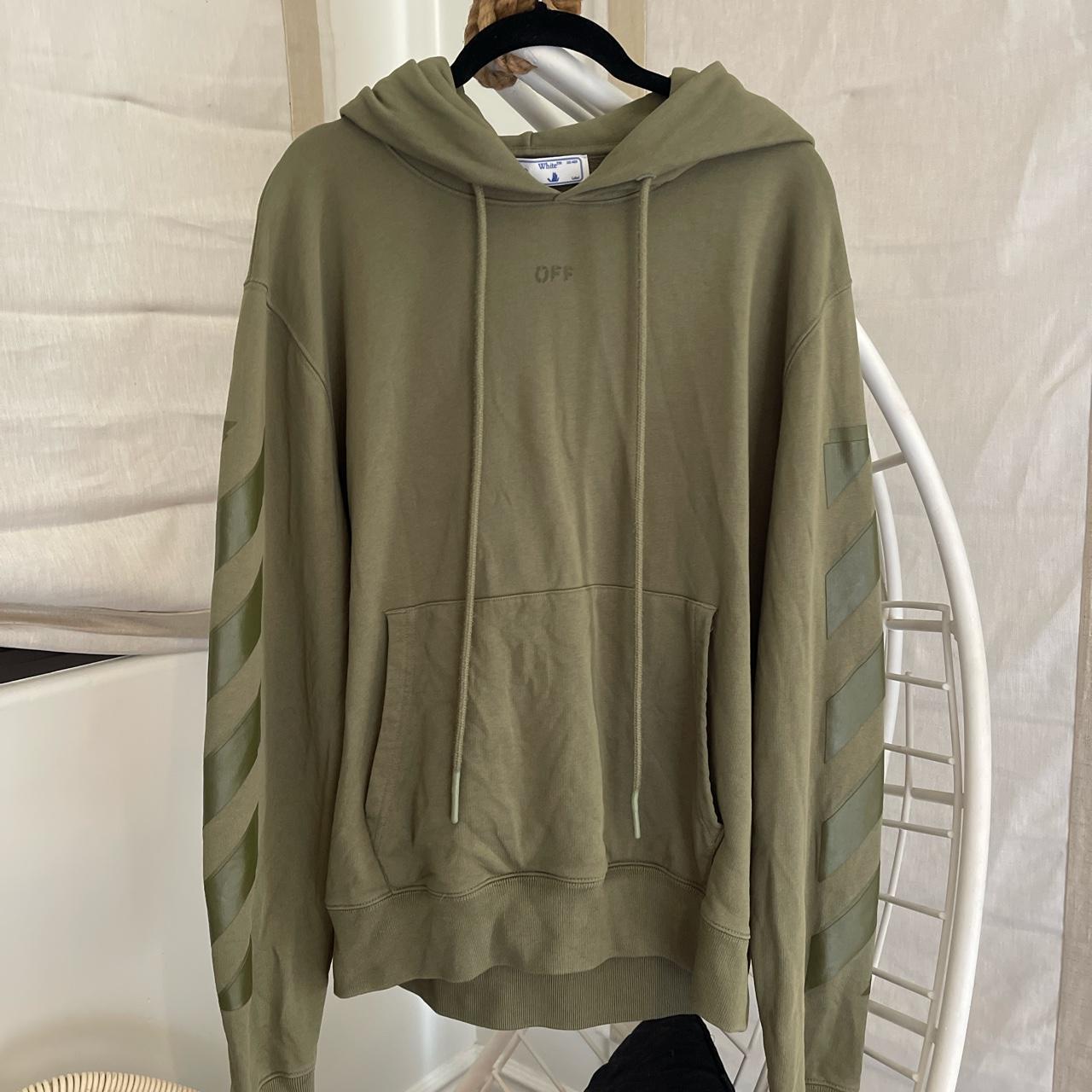 OFF-WHITE ARMY GREEN HOODIE SIZE LARGE worn Depop