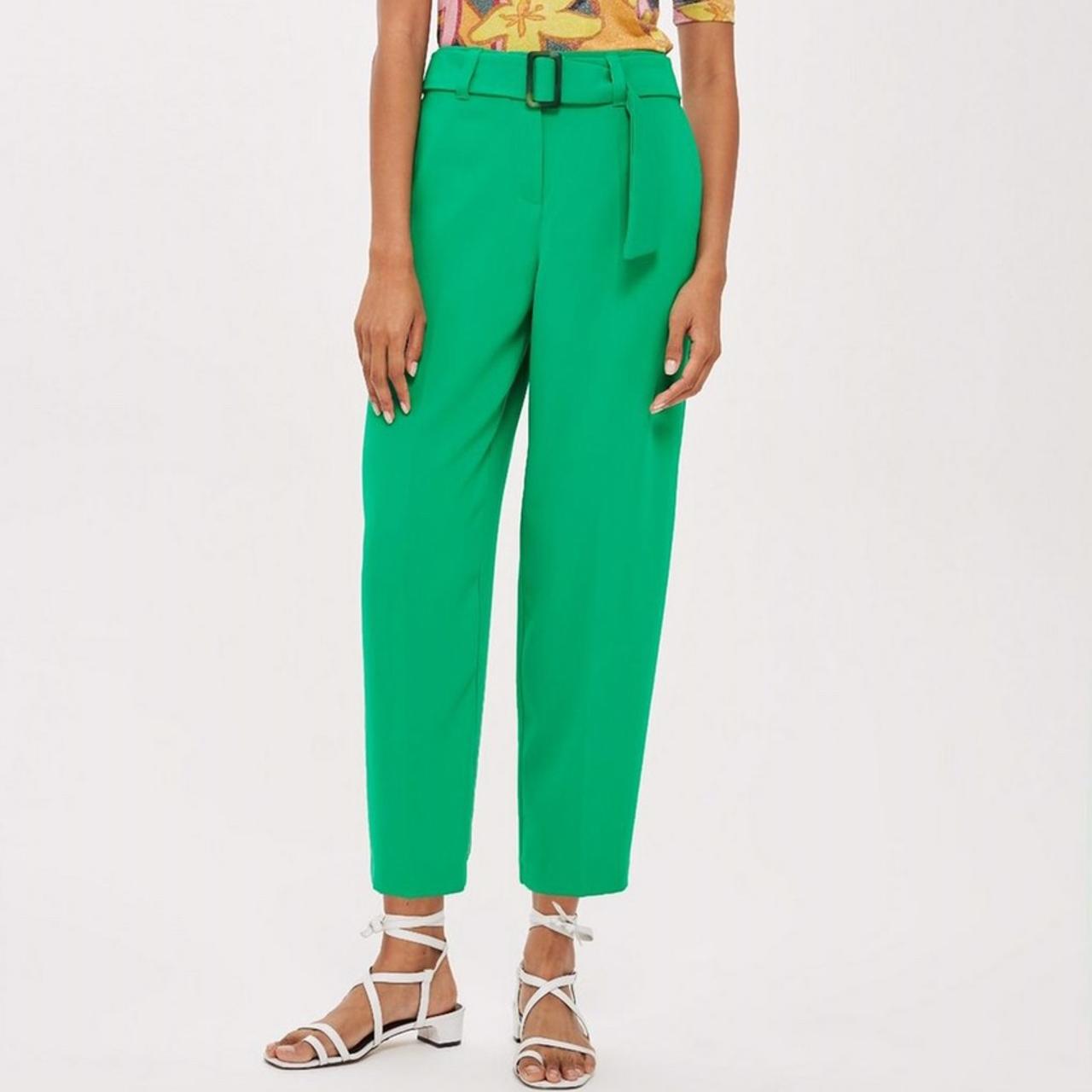 green belted peg tailored trousers size UK 8 Depop