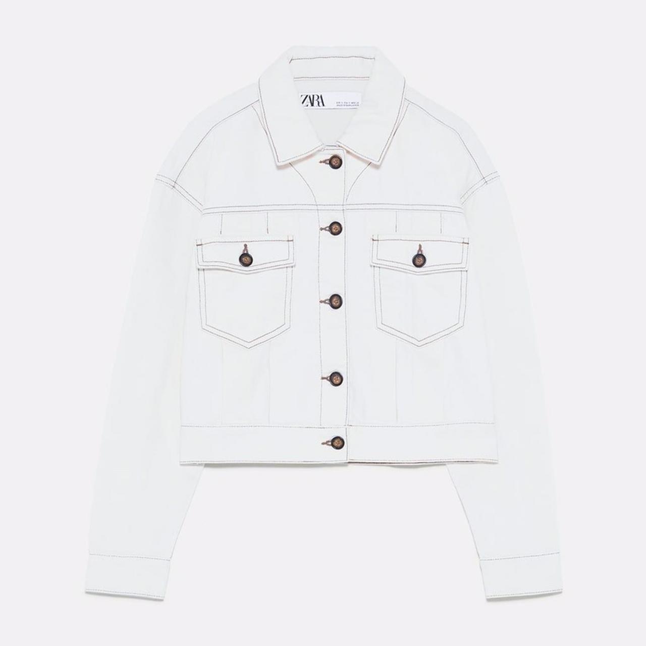 Zara cropped white denim contrast stitching piping... Depop