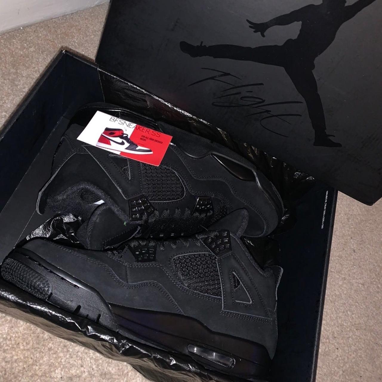 Jordan 4 Black Cats, never worn but box is slightly - Depop