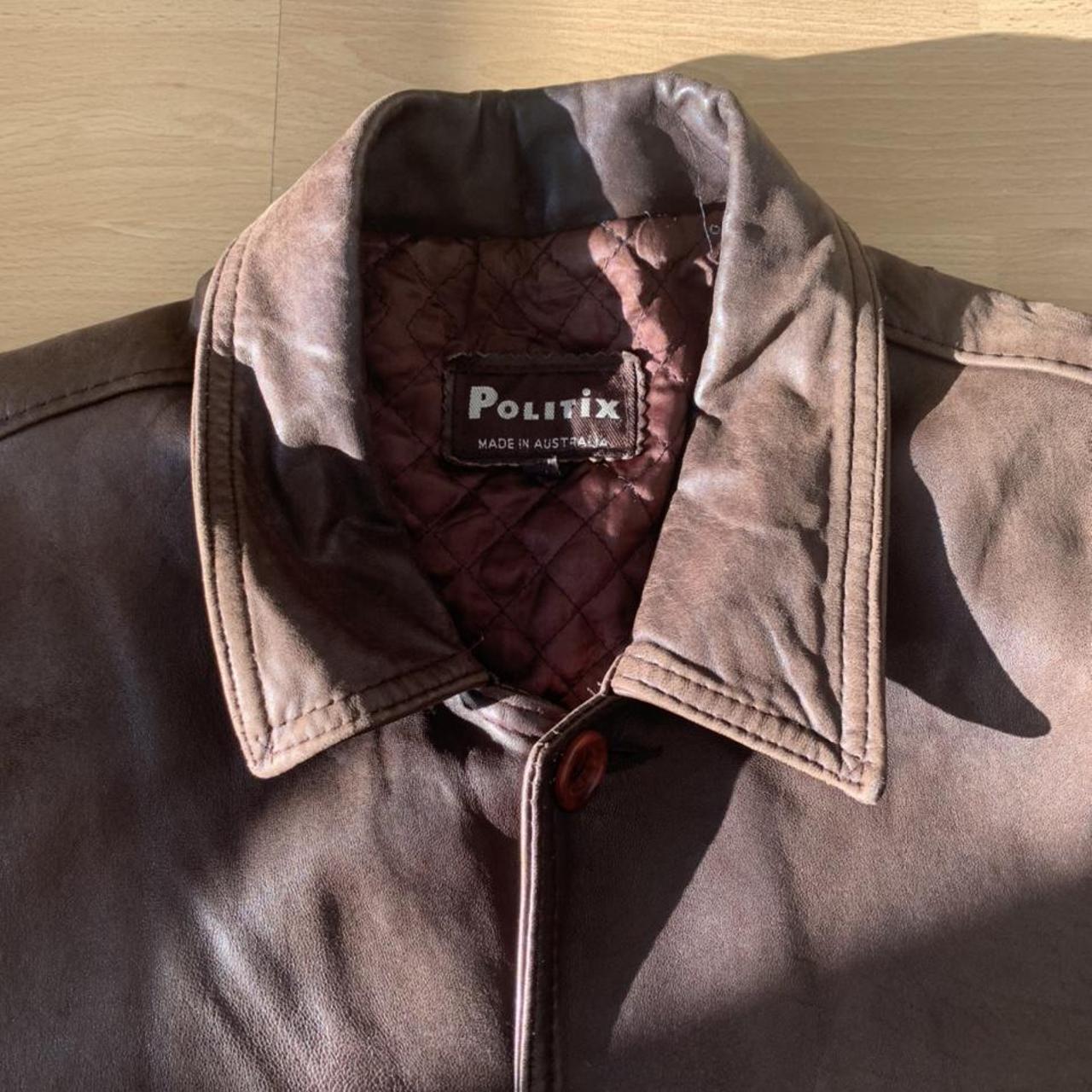 Brown leather politix jacket aus leather - Depop