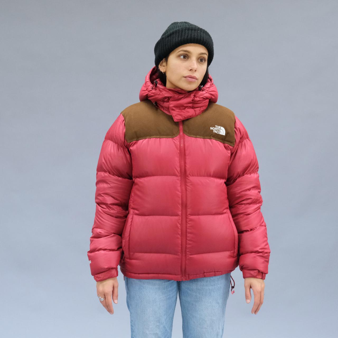 The North Face Puffer Jacket in Red and Brown. Depop