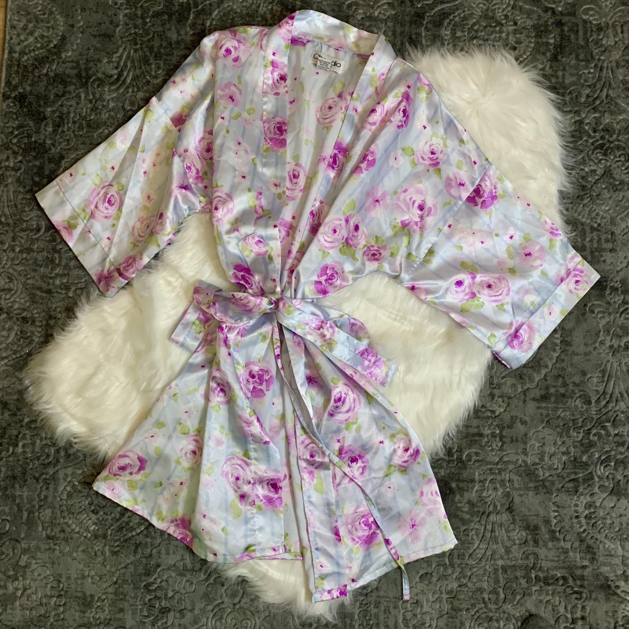 Cute Pink Floral Silk Robe With Sash By Chandio Depop