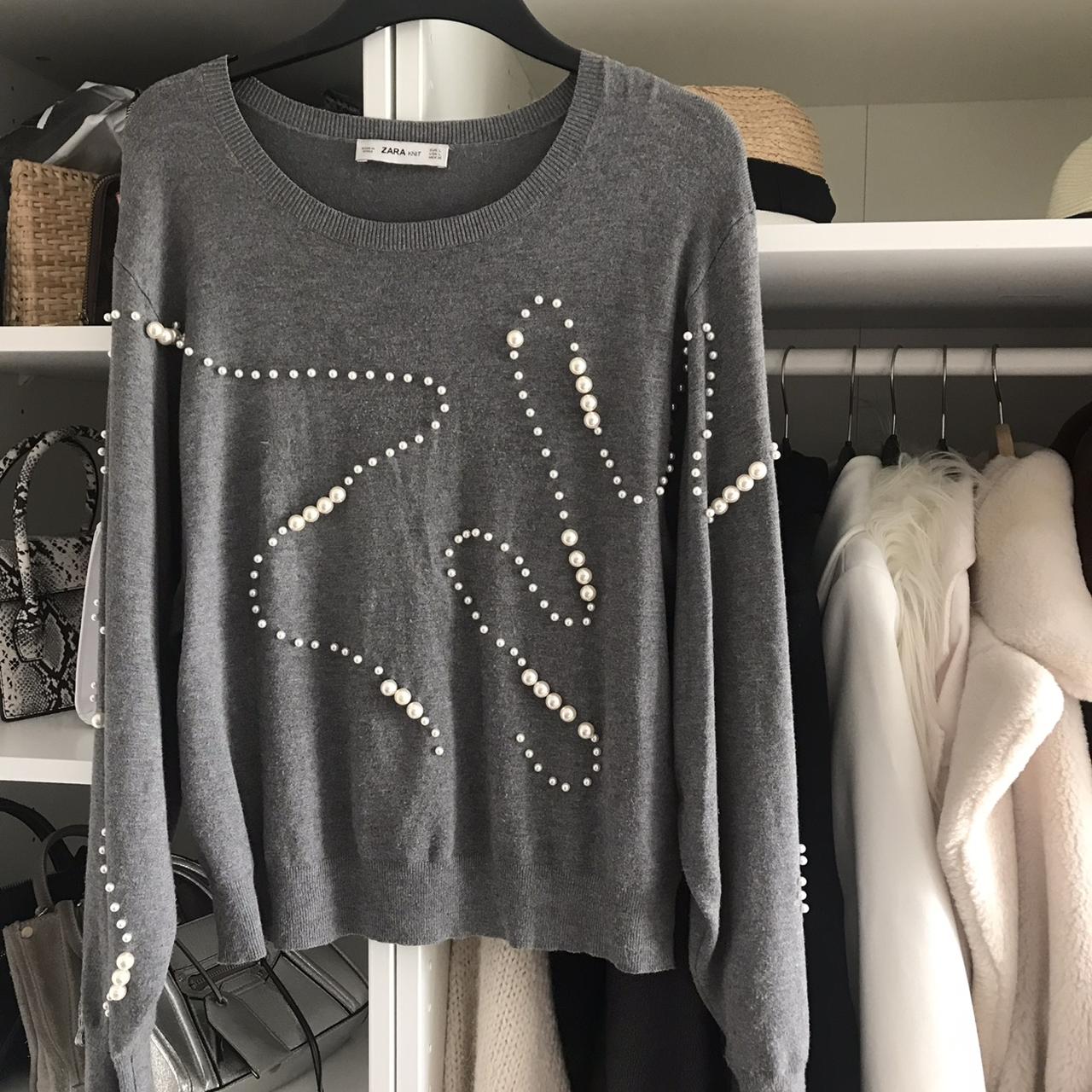 Zara pear beaded jumper worn size L - Depop