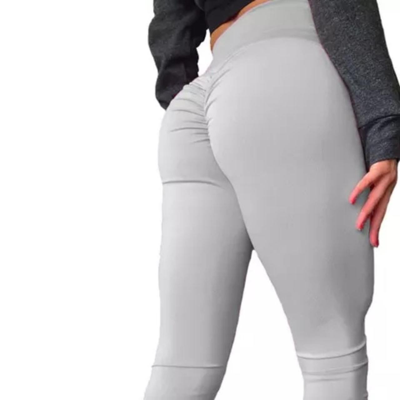 Gray scrunch butt leggings. High waist, thick - Depop