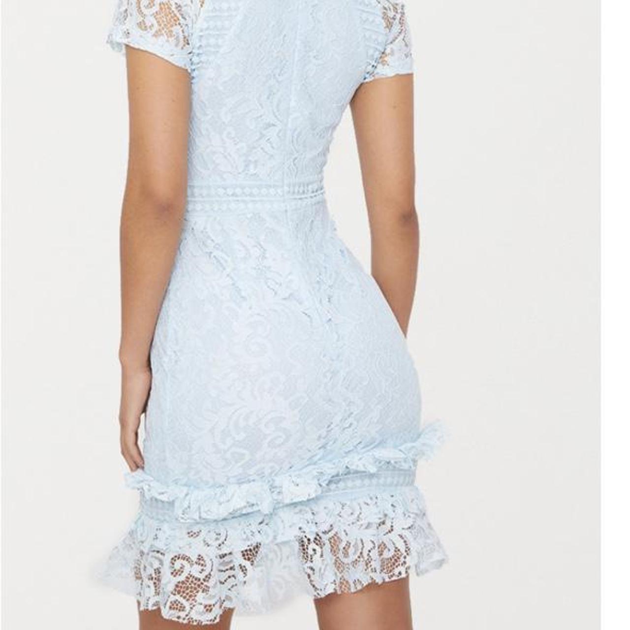 Dusty blue frill hem lace bodycon dress sale