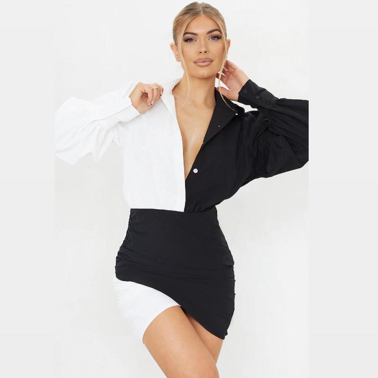 PLT monochrome contrast long sleeve shirt dress Depop