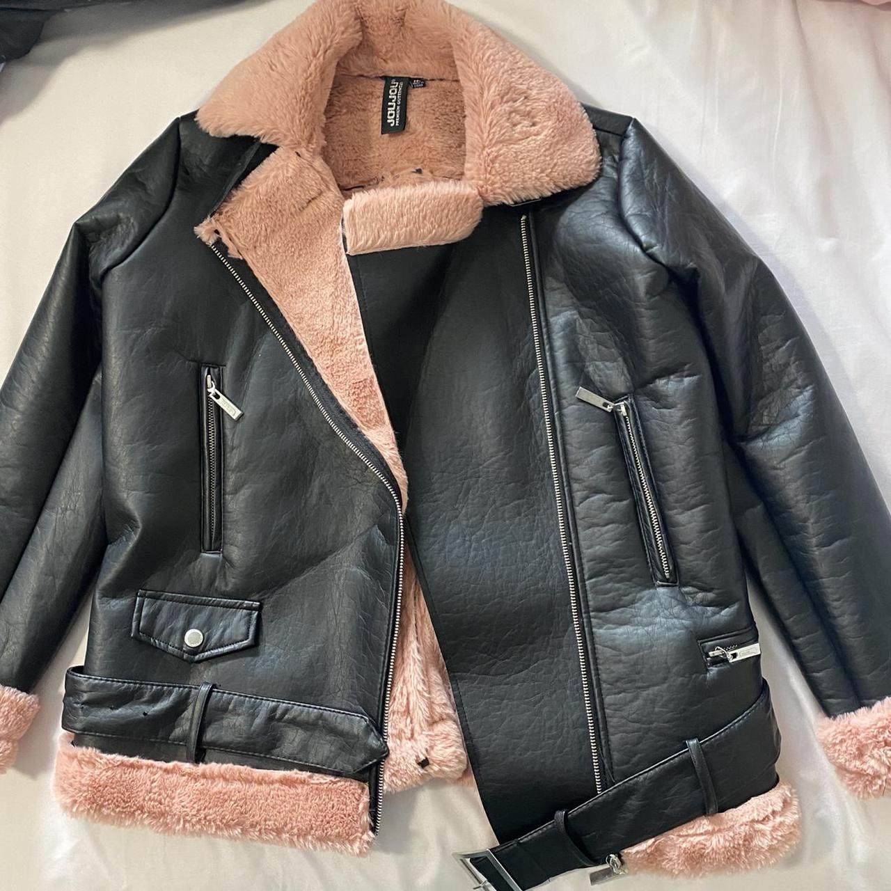 pink fur leather jacket
