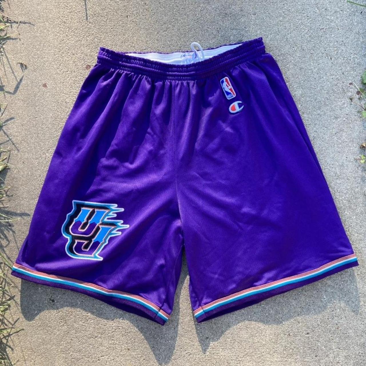 90's Champion Utah Jazz locker room shorts Size:L - Depop