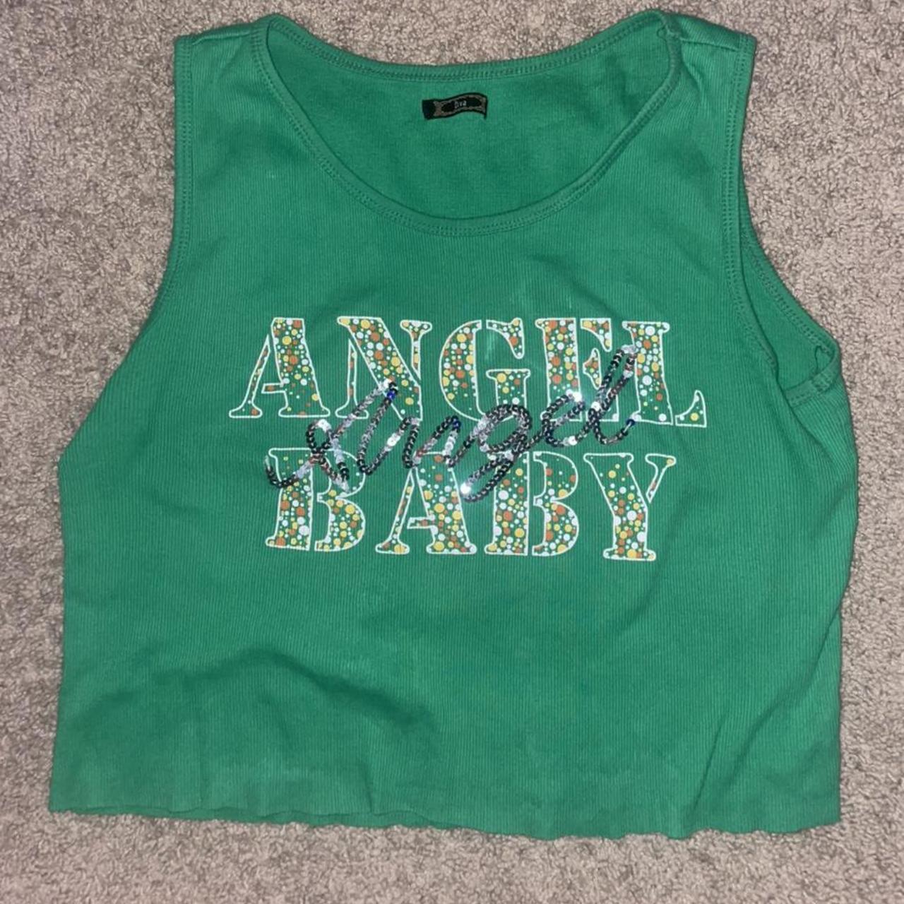 Green angel baby tank top with sequins Depop