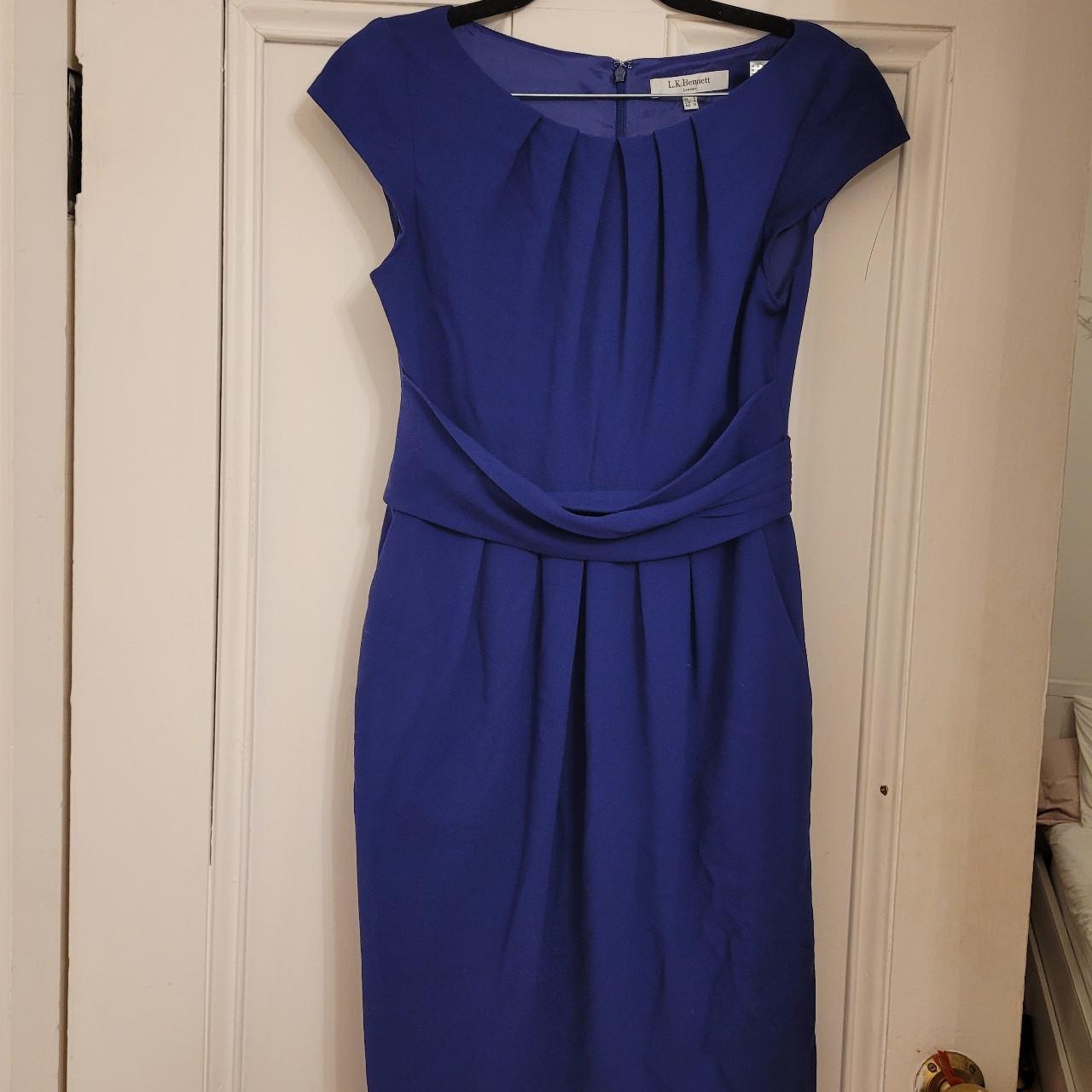 LK Bennett blue knee length dress with wrapover faux... - Depop