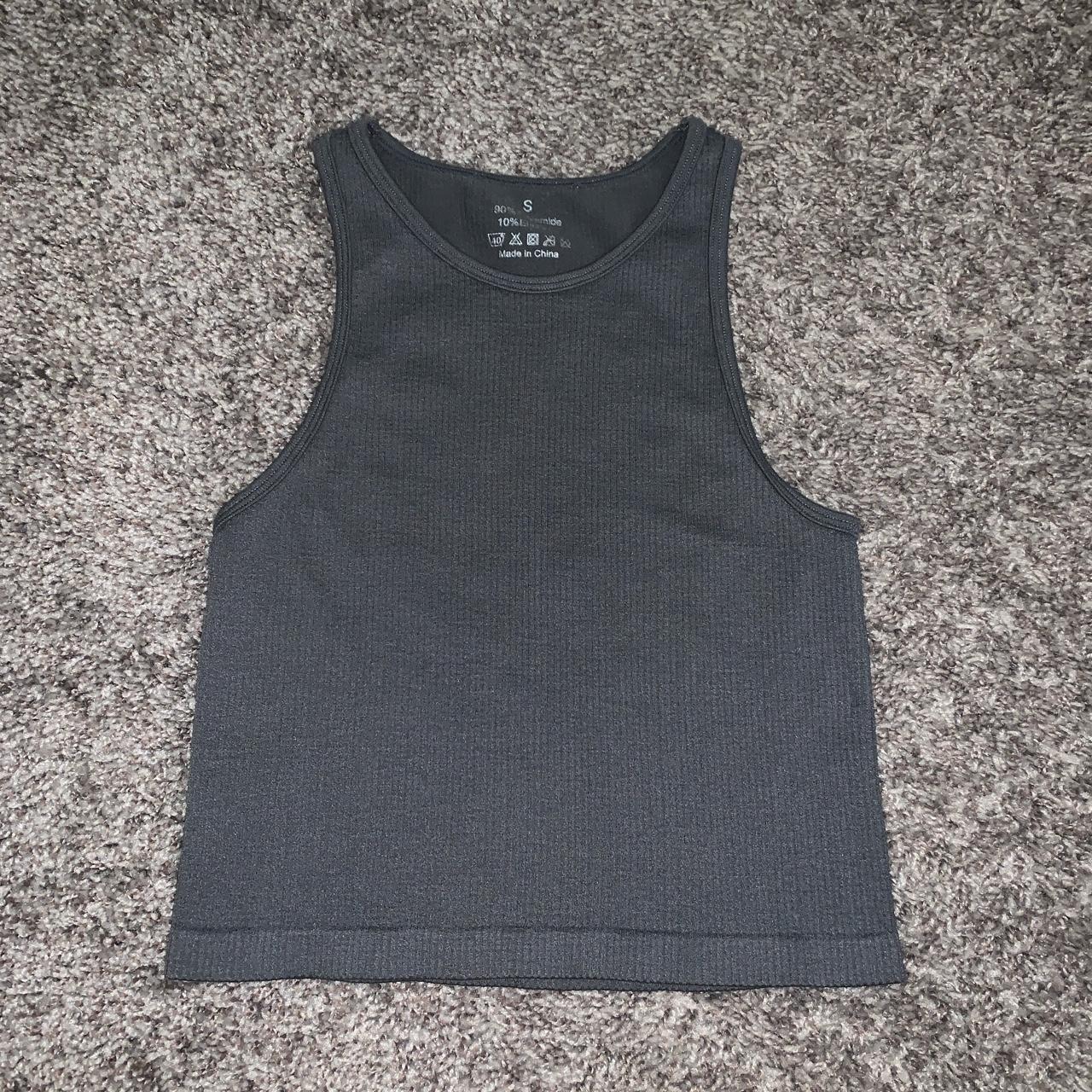 grey ribbed workout crop top . size womens small. in... - Depop