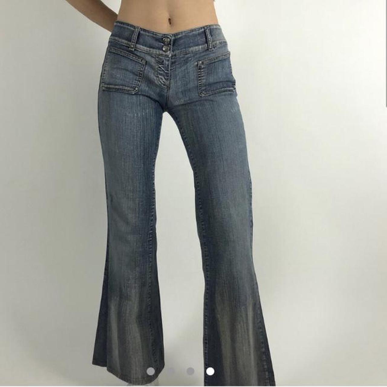 low waisted denim flares very comfy photos from... - Depop