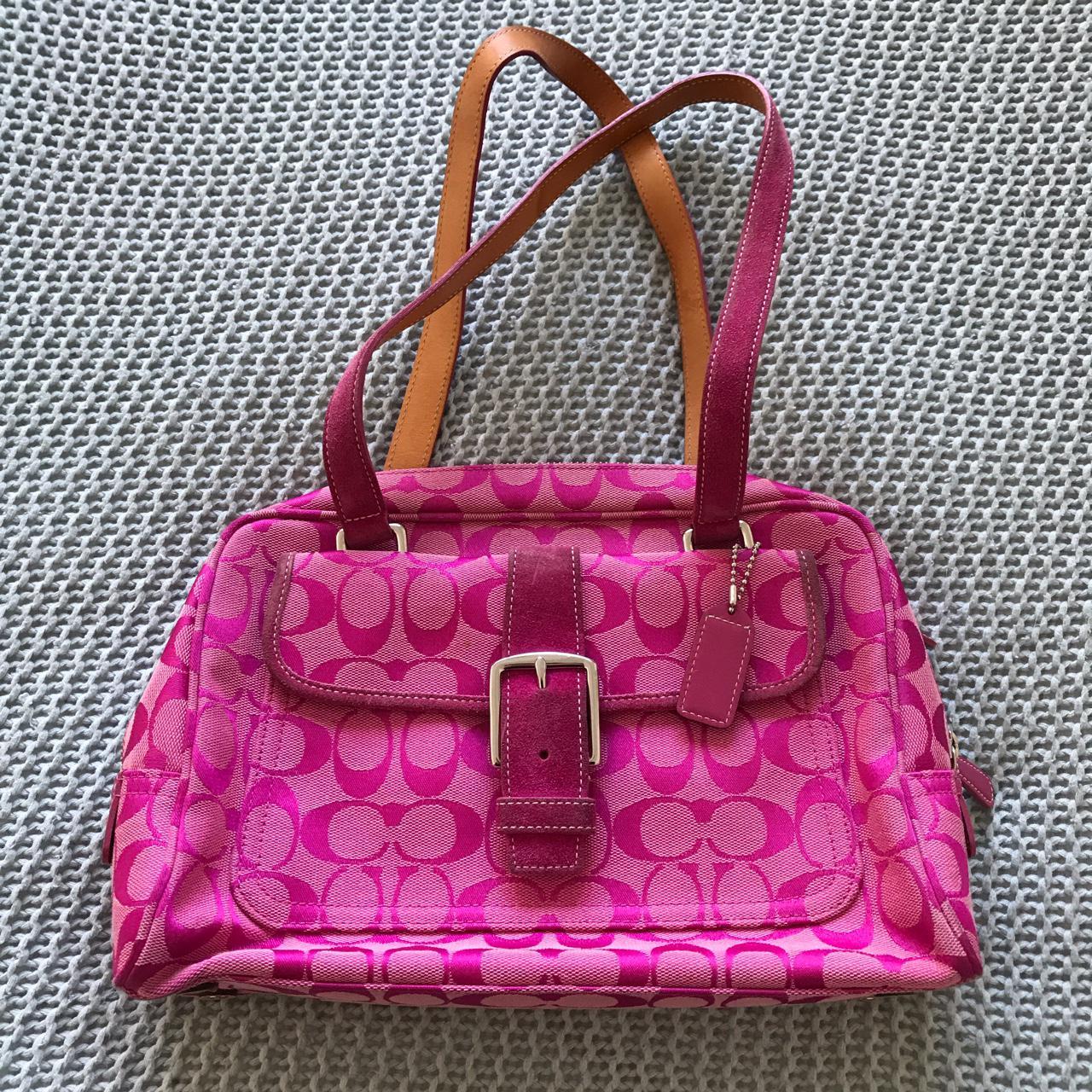 coach purse c print hot pink authentic only flaws... - Depop