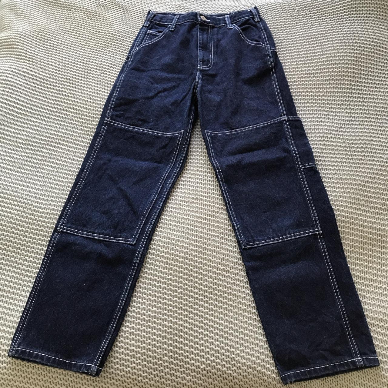 Brandy Melville Women's White and Navy Jeans | Depop