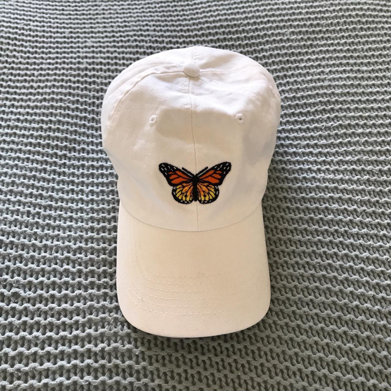 brandy melville hat baseball cap white with orange... Depop