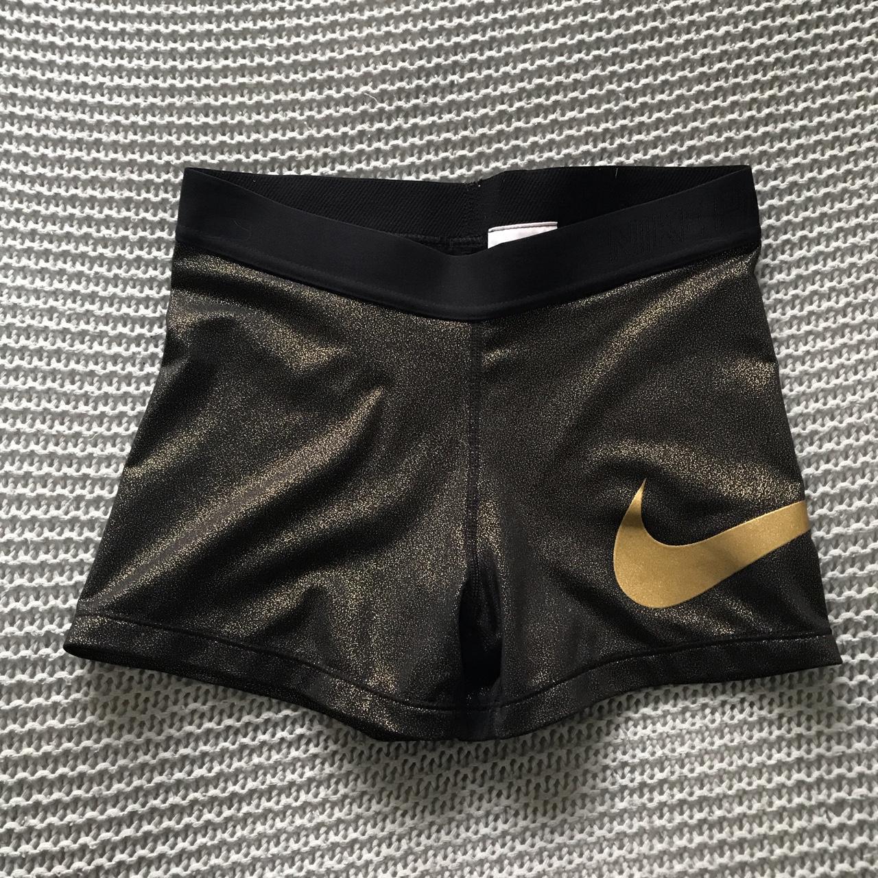 nike pro shorts spandex size medium gold sparkly... - Depop