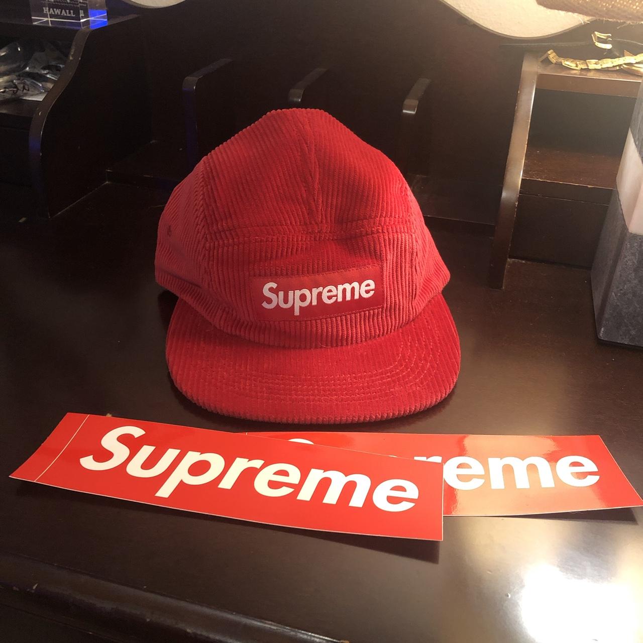 Red supreme corduroy camp cap. Fresh out of the box... - Depop