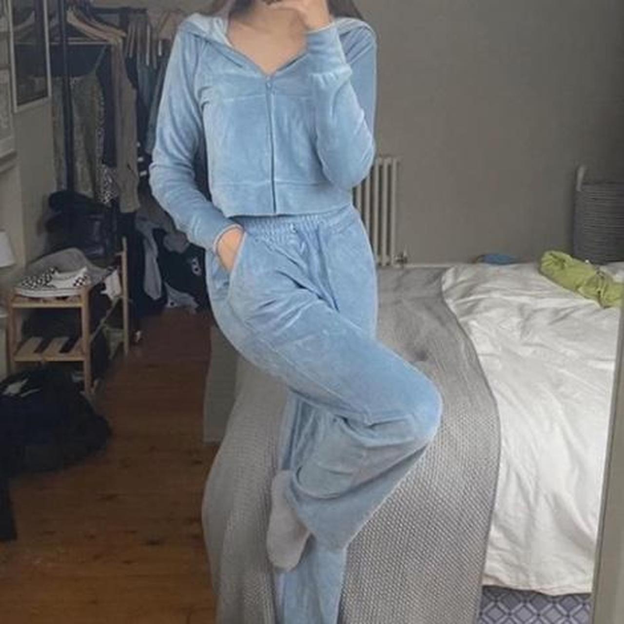 Blue Velour Tracksuit Size Small8 Worn The Jumper Depop