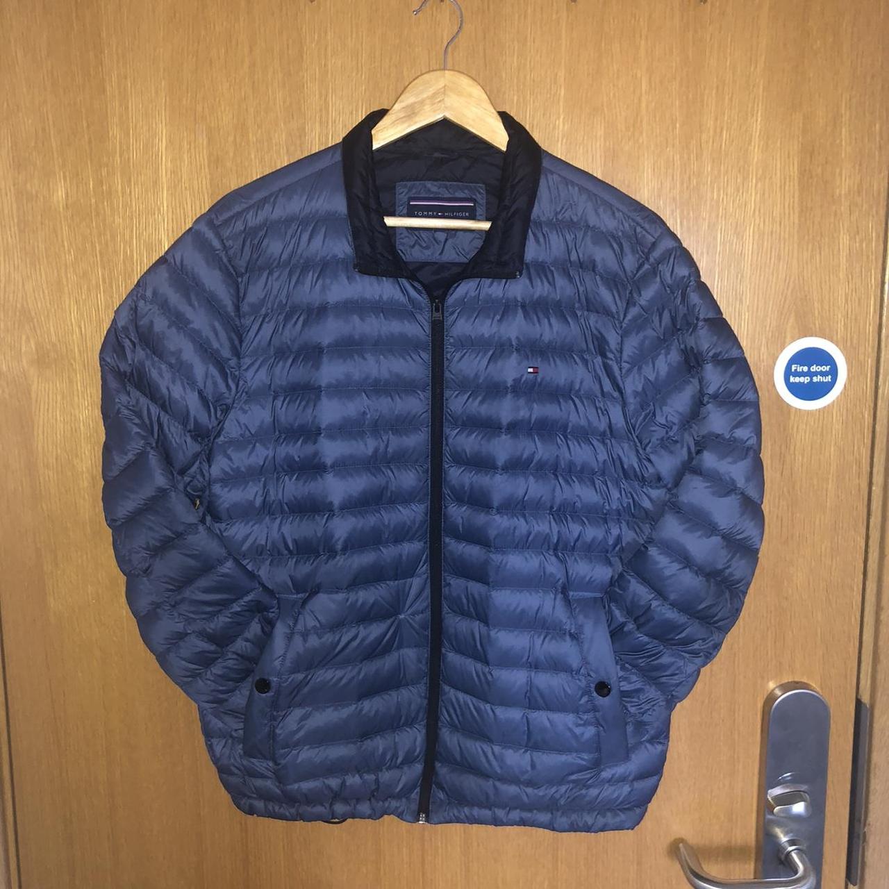 Navy blue Tommy Hilfiger puffer jacket in size men’s... - Depop