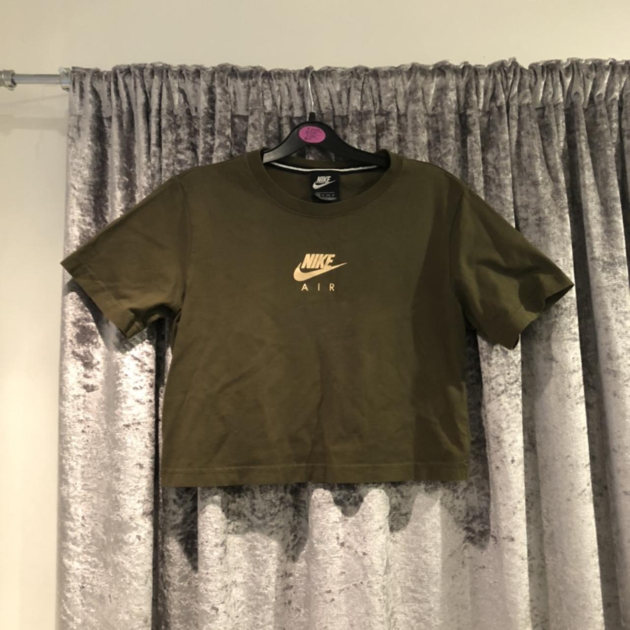 Khaki and Gold Nike Air Cropped Tshirt. Worn nike. Depop