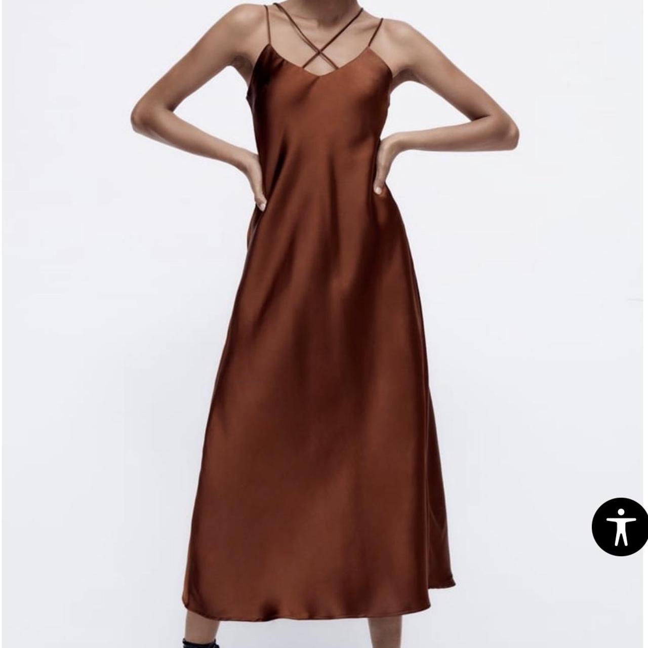 brown satin dress zara