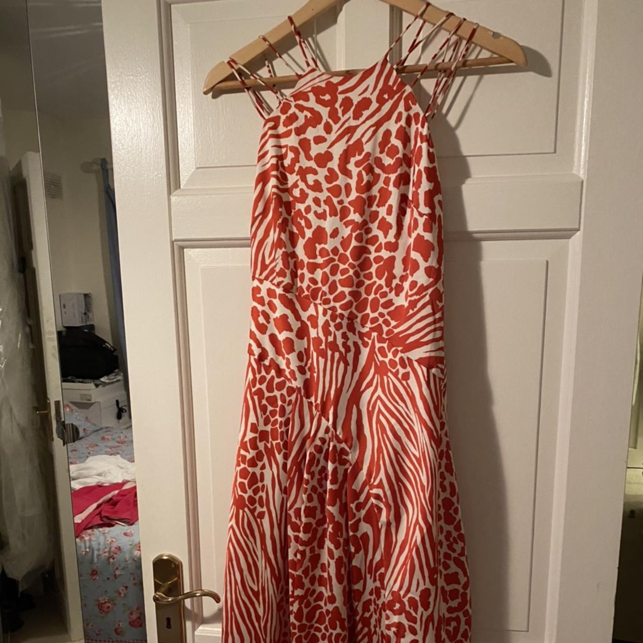 Karen Millen satin midi dress in animal print with... - Depop