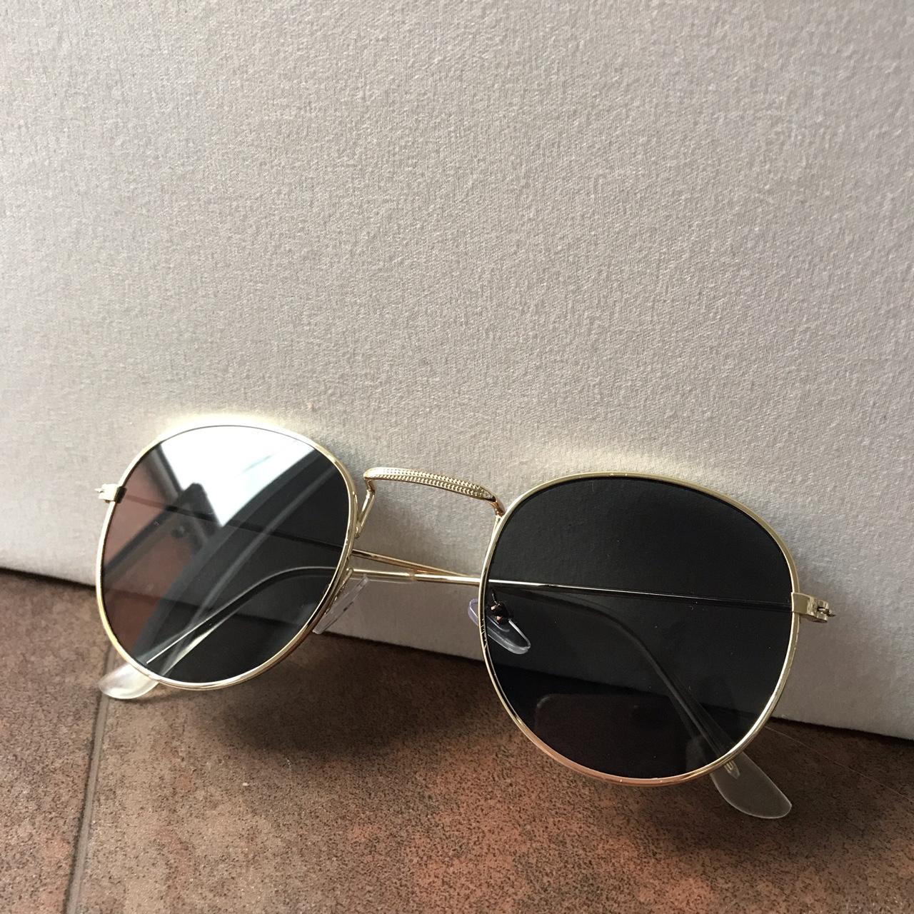 Women's Black And Gold Sunglasses | Depop