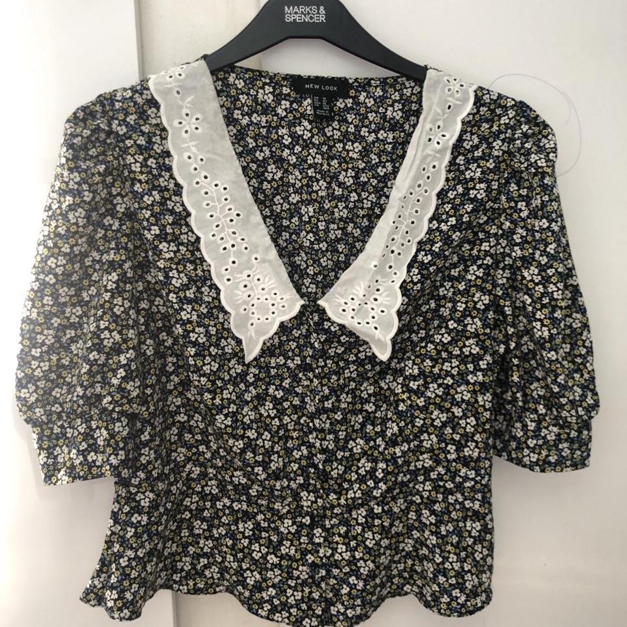 -New Look size 14 broderie anglaise collar floral... - Depop