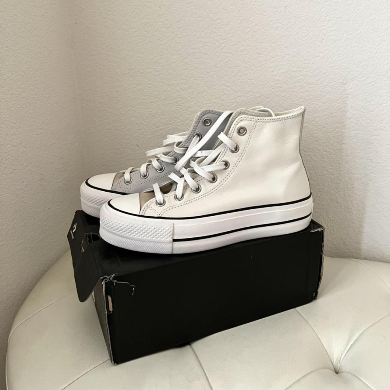 cream leather platform converse