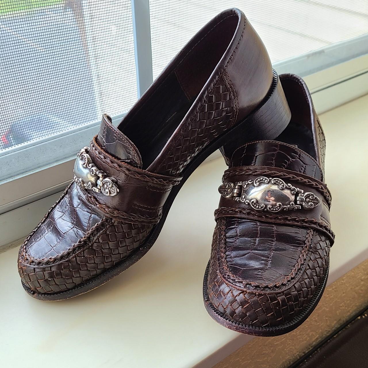 Women's Burgundy and Silver Loafers | Depop