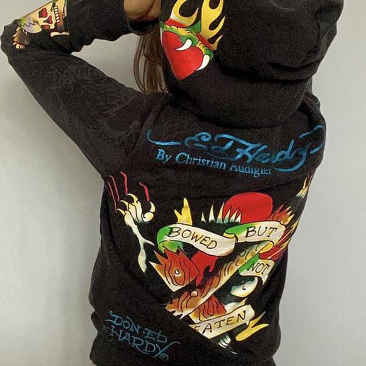 ed hardy hoodie christian audigier cropped hoodie... - Depop