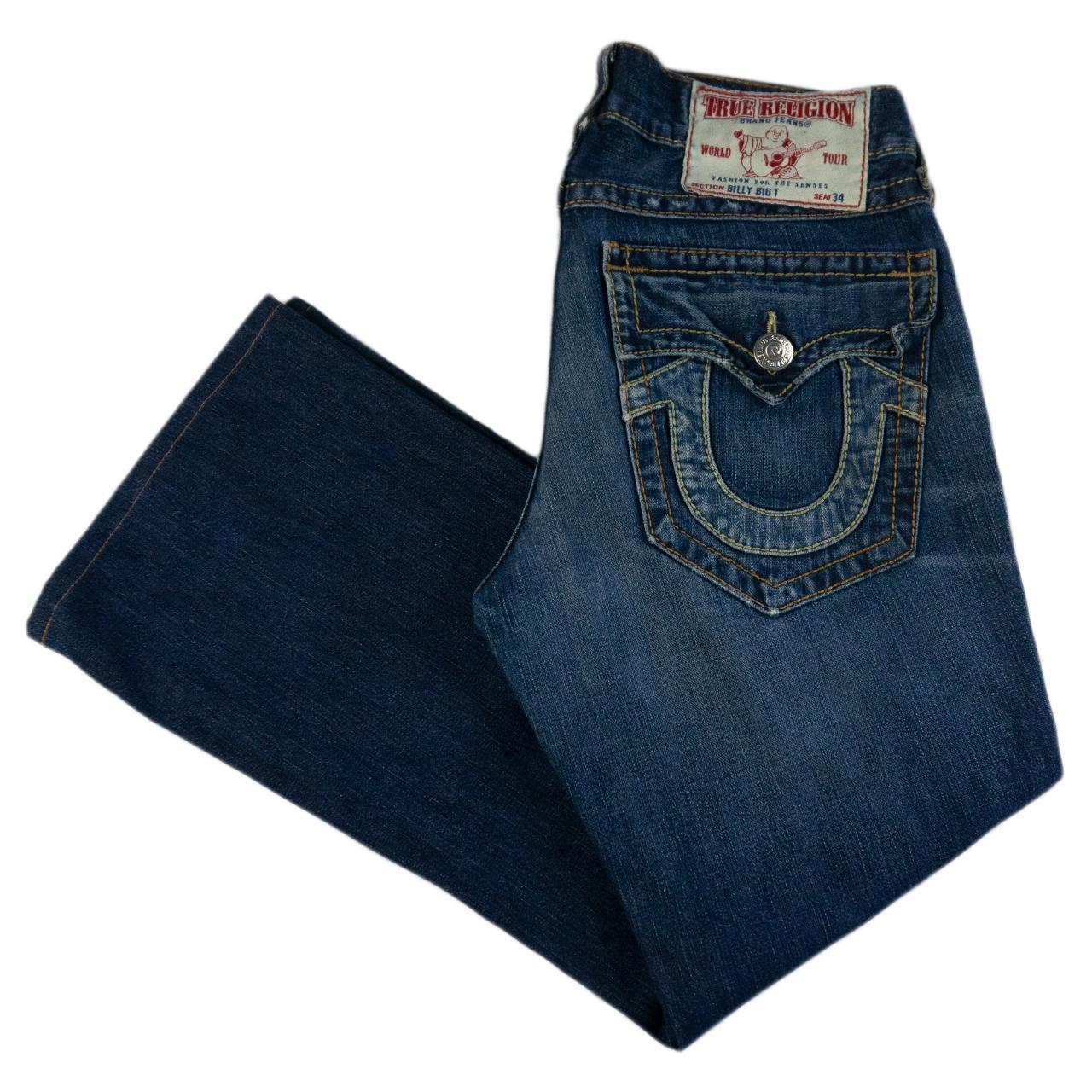 Vintage True Religion Navy Double Stitch Denim... - Depop