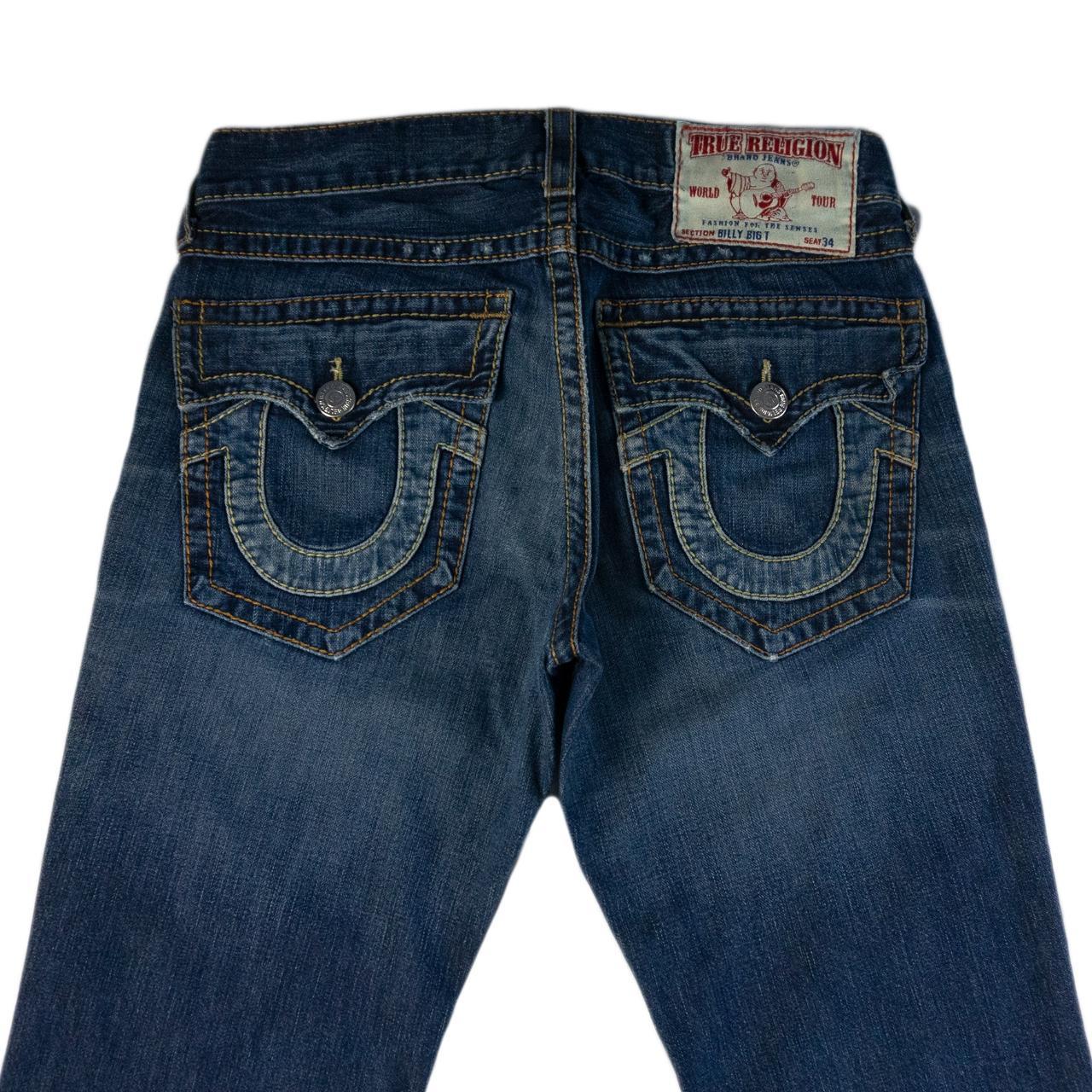 Vintage True Religion Navy Double Stitch Denim... - Depop