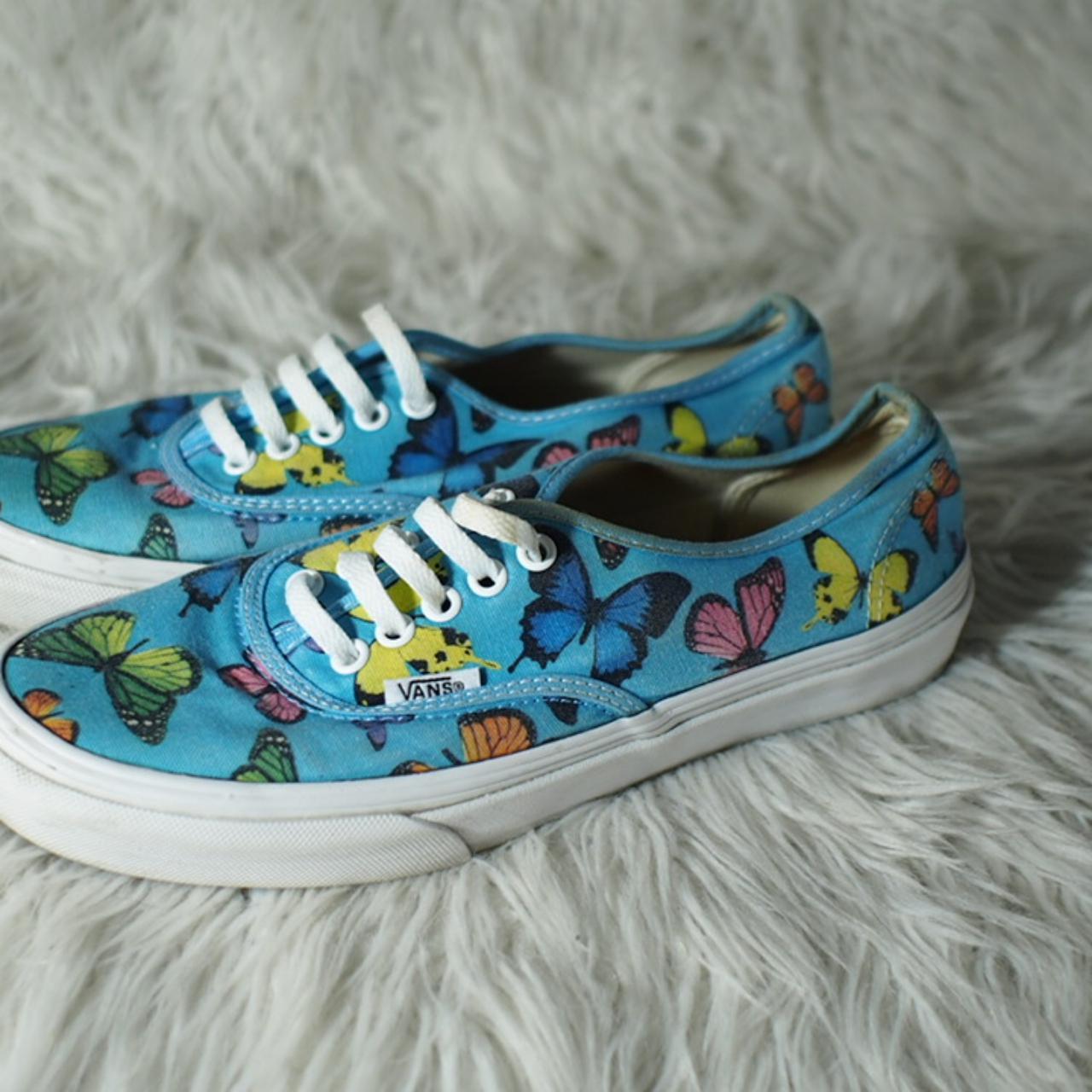 Blue Vans with butterflies. In great condition with... Depop