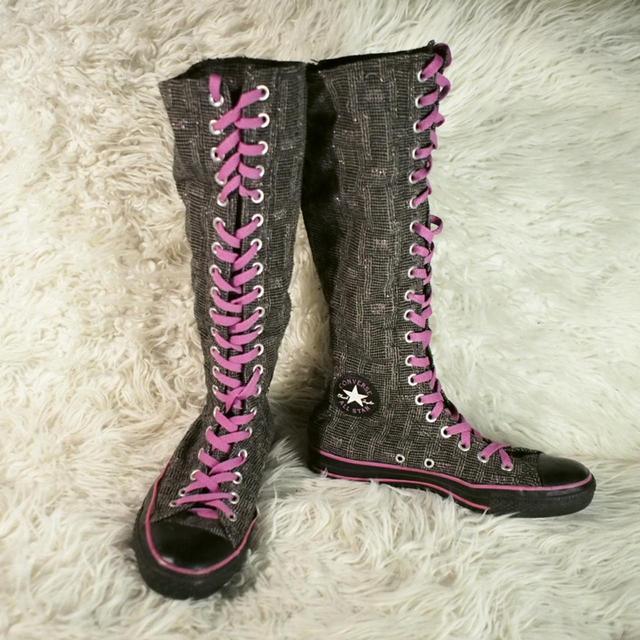 pink and black knee high converse