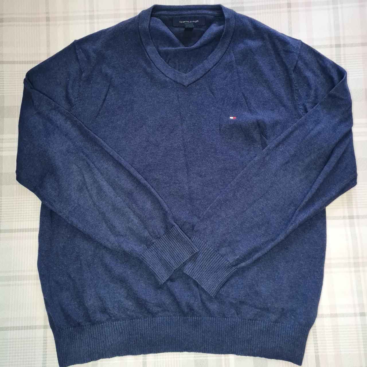 Tommy Hilfiger Navy blue V neck jumper Size:... - Depop