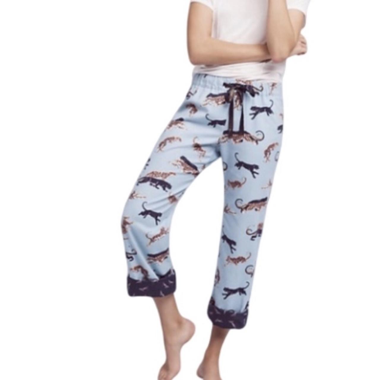 ANTHROPOLOGIE LILKA Blue Wild Cats Pajama Pants Depop