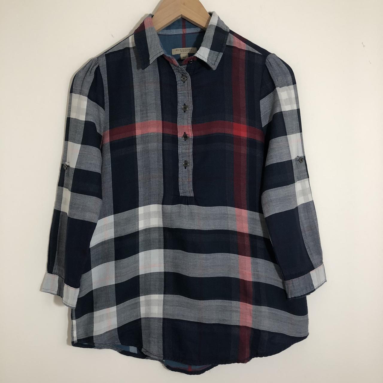 Burberry Blue Nova Check Button Up Blouse Size | Depop