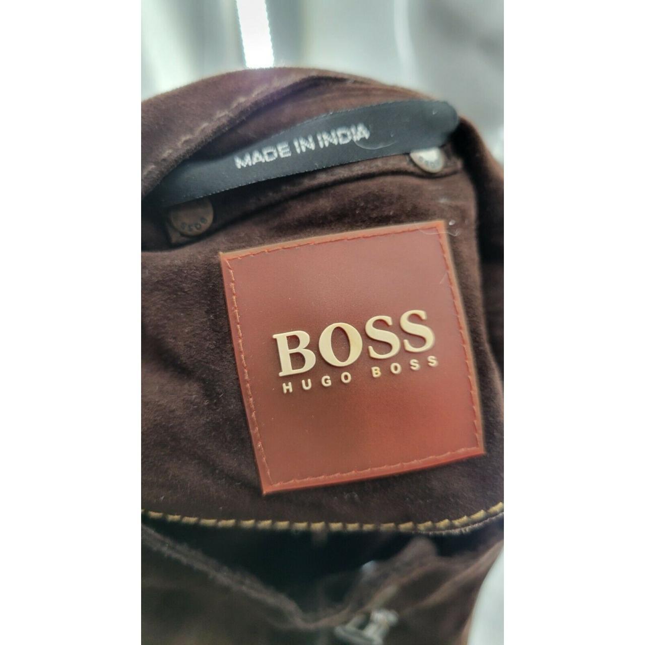 Hugo Boss Mens Brown Goat Suede Full Zip Moto Jacket... - Depop