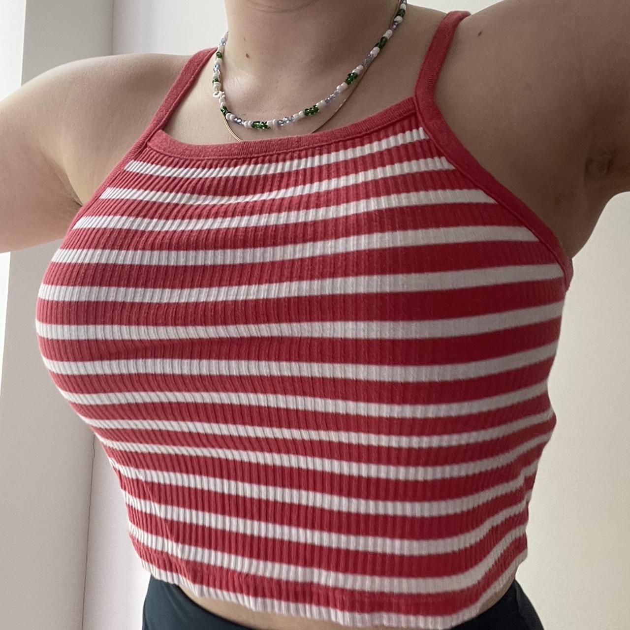 Women's Red and White Croptop Depop