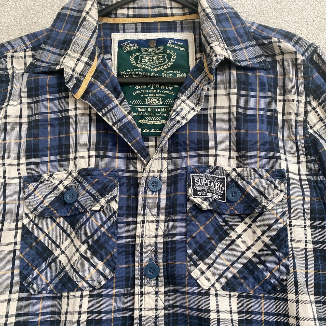 Superdry mens navy and white checked shirt. Size... - Depop